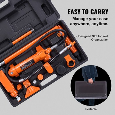 VEVOR 4 Ton Porta Power Kit, Portable Hydraulic Jack with 3.9 ft/1.2 m Oil Hose, Auto Body Frame Repair Kit with Storage Case (8800 LBS)