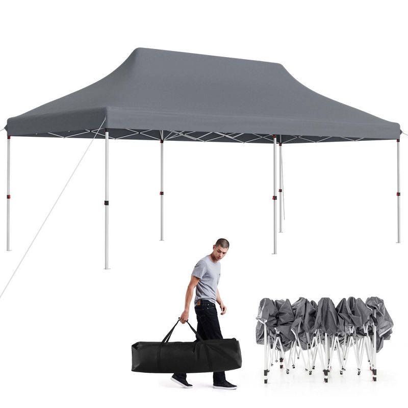 Costway 10 x 20 FT Pop-up Canopy UPF50+ Sun Protection Tent with Carrying Bag Blue/Black/Grey/White, 1 of 11