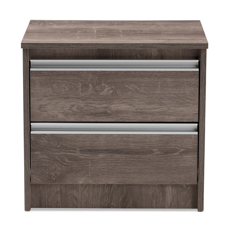 Gallia Modern and Contemporary Oak Finished 2 Drawer Nightstand Brown - Baxton Studio, 4 of 11