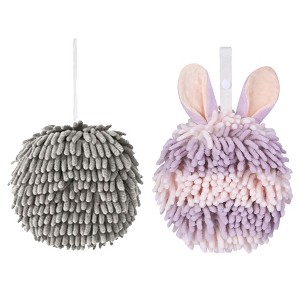 REGALWOVEN 2 Pcs Comfortable Soft Absorbent Chenille Ball Fuzzy Hand Towels - 1 of 4