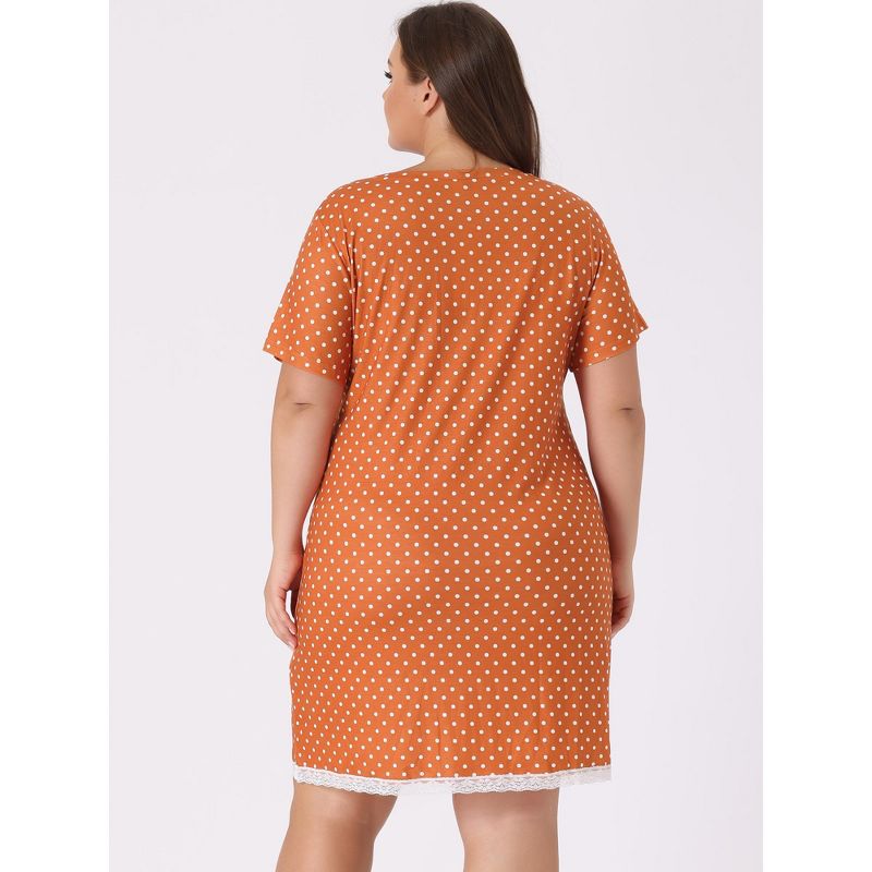 Agnes Orinda Women's Plus Size V Neck Polka Dots Short Sleeve Sleepwear Nightgowns, 5 of 7
