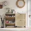 Angel Sar Rattan Shoe Cabinet for Entryway, Slim Shoe Storage Cabinet with 2 Flip Drawers, Shoe Rack Cabinet with Metal Legs, Natural Wood - 2 of 4
