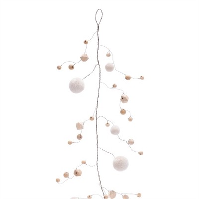 Wood Bead and Puff Ball Garland (Set of 2)