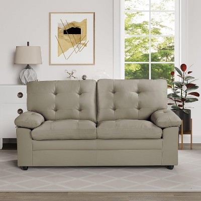 NicBex 60 Inch Faux Leather Loveseat Sofa,2-Seat Couch with Tufted Back Cushions for Living Room,Office,Apartment,Gray