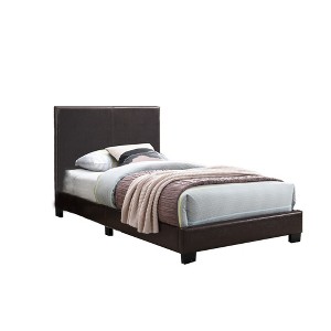 Royal Hampton Style Leatherette Full Bed with Padded Headboard, Dark Brown - 1 of 1
