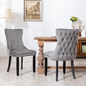 A&A Furniture,Upholstered Wing-Back Dining Chair with Backstitching Nailhead Trim and Solid Wood Legs,Set of 2 - 1 of 4