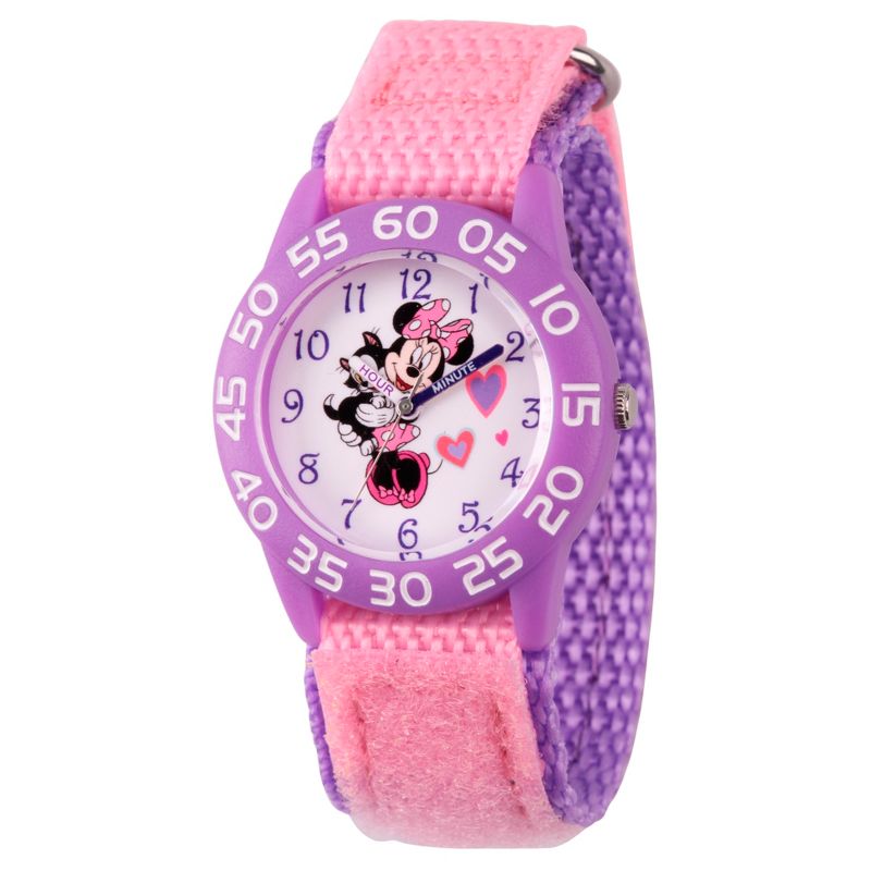 Girls' Disney Minnie Mouse Purple Plastic Time Teacher Watch - Pink, 1 of 6