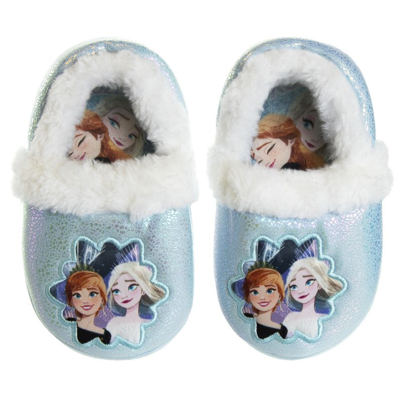Disney Frozen 2 Elsa and Anna Girls Slippers - Plush Lightweight Warm Comfort Soft Aline House Slippers - Blue White Crinkle (Sizes 5 - 12 Toddler/Little Kid), 1 of 9