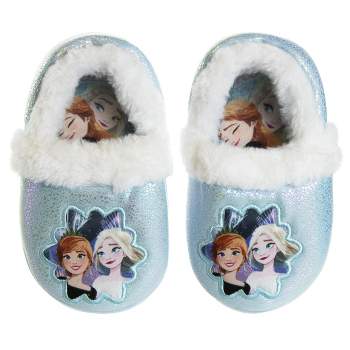 Disney Frozen 2 Elsa and Anna Girls Slippers - Plush Lightweight Warm Comfort Soft Aline House Slippers - Blue White Crinkle (Sizes 5 - 12 Toddler/Little Kid)