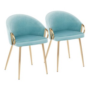LumiSource Set of 2 Claire Dining Chairs Gold/Light Blue:: Velvet Upholstered, Metal Legs, Foam Filled - 1 of 4
