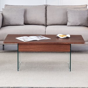 CAVINAS Lift Top Coffee Table,Tea Table with MDF Desktop,Tempered Glass Legs,Modern Adjustable Height Table for Living Room,Office - 1 of 4