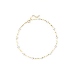Pure Collection by Ross-Simons 3-3.5mm Cultured Pearl Station Lumachina-Chain Anklet in 14kt Yellow Gold Size 9 - 1 of 4