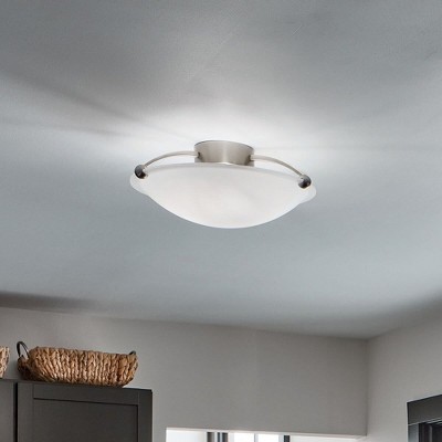 17" Brushed Nickel and White Glass Bowl Ceiling Light
