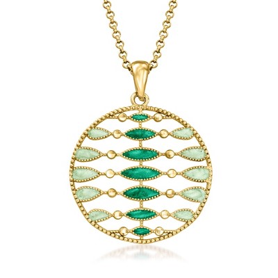 Ross-Simons Italian Green Enamel Open-Space Circle Necklace in 18kt Gold Over Sterling Size 18