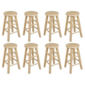 PJ Wood Classic Round-Seat 24" Tall Kitchen Counter Stools for Homes, Dining Spaces, and Bars with Backless Seats, 4 Square Legs, Natural (Set of 8) - 1 of 4