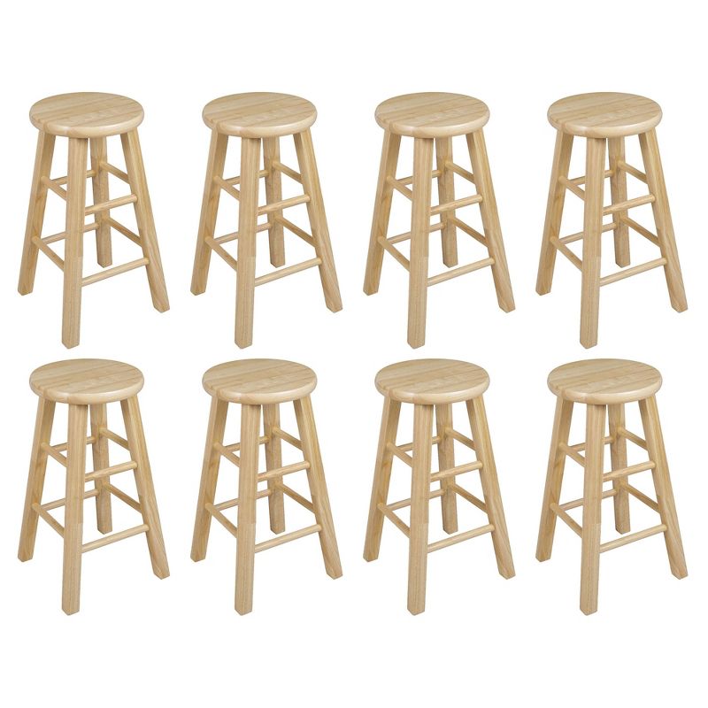 PJ Wood Classic Round-Seat 24" Tall Kitchen Counter Stools for Homes, Dining Spaces, and Bars with Backless Seats, 4 Square Legs, Natural (Set of 8), 1 of 7