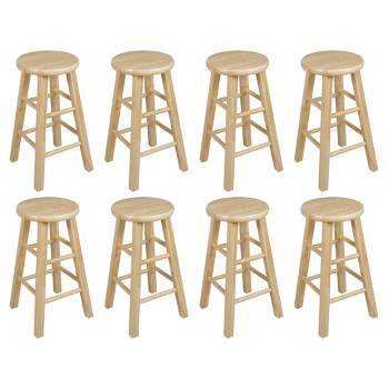 PJ Wood Classic Round-Seat 24" Tall Kitchen Counter Stools for Homes, Dining Spaces, and Bars with Backless Seats, 4 Square Legs, Natural (Set of 8)