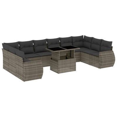 vidaXL 11 Piece Patio Sofa Set with Cushions Gray Poly Rattan