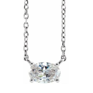 Pompeii3 1/3Ct Oval Shape Sideways Solitaire Diamond Necklace in White or Yellow Gold - 1 of 3