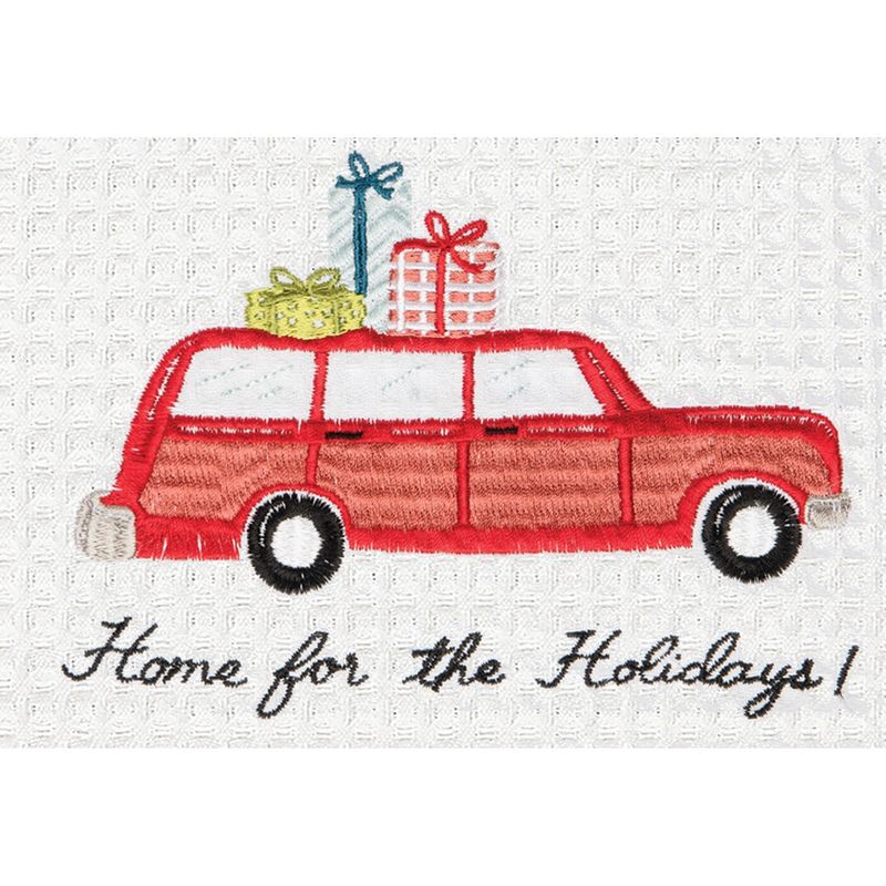 C&F Home 27" x 18"  "Home For Holidays" Sentiment with Red Station Wagon Car Cotton Embroidered & Waffle Weave Kitchen DIsh Towel, 2 of 3