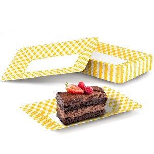 Hachikiko Yellow and White Buffalo Plaid Plates, Yellow Checkered Disposable Paper Food Trays for Dessert Appetizers Snack Hotdog Rectangular Platters - 1 of 4