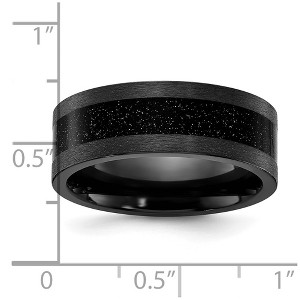 Chisel Black Zirconium Polished with Black Star Sandstone Inlay 8mm Band Ring - 1 of 4