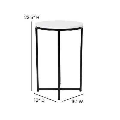 Elegant White Round Laminate Top End Table with Matte Black Metal Frame