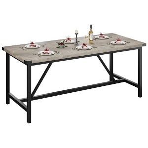 70.8" Farmhouse Kitchen Dining Table for 8, Rectangle Wooden Table with Metal Legs, Large Modern Dinner Table & Home Office Desk, Gray - 1 of 4