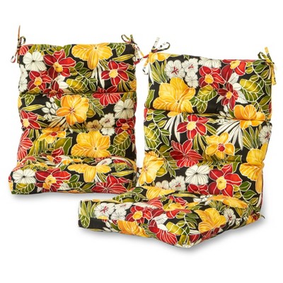 Set of 2 Aloha Black Floral Outdoor High Back Chair Cushions - Kensington Garden