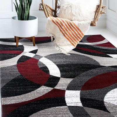 Red and Gray Geometric Circles 6' x 9' Synthetic Area Rug