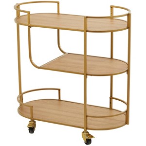 Contemporary Metal and Wood Bar Cart Gold - Olivia & May: No Assembly, 3-Tier, Indoor Use - 1 of 4