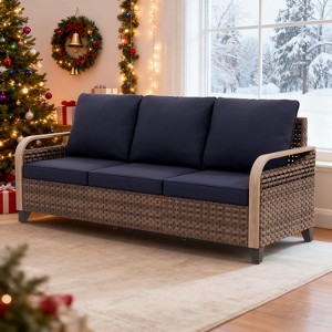 EAGLE PEAK Wicker Outdoor Patio Sofa Patio Furniture Loveseat, 3 Seat Couch - 1 of 4