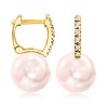 Ross-Simons 8-8.5mm Pink Cultured Pearl Huggie Hoop Drop Earrings With Diamond Accents in 14kt Yellow Gold - 4 of 4