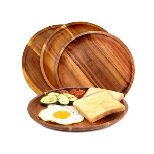 LunaLulinlk Wooden plates Dinner Plates, Acacia Round Wood Plates, Unbreakable Classic Plates, Easy Cleaning - 1 of 4