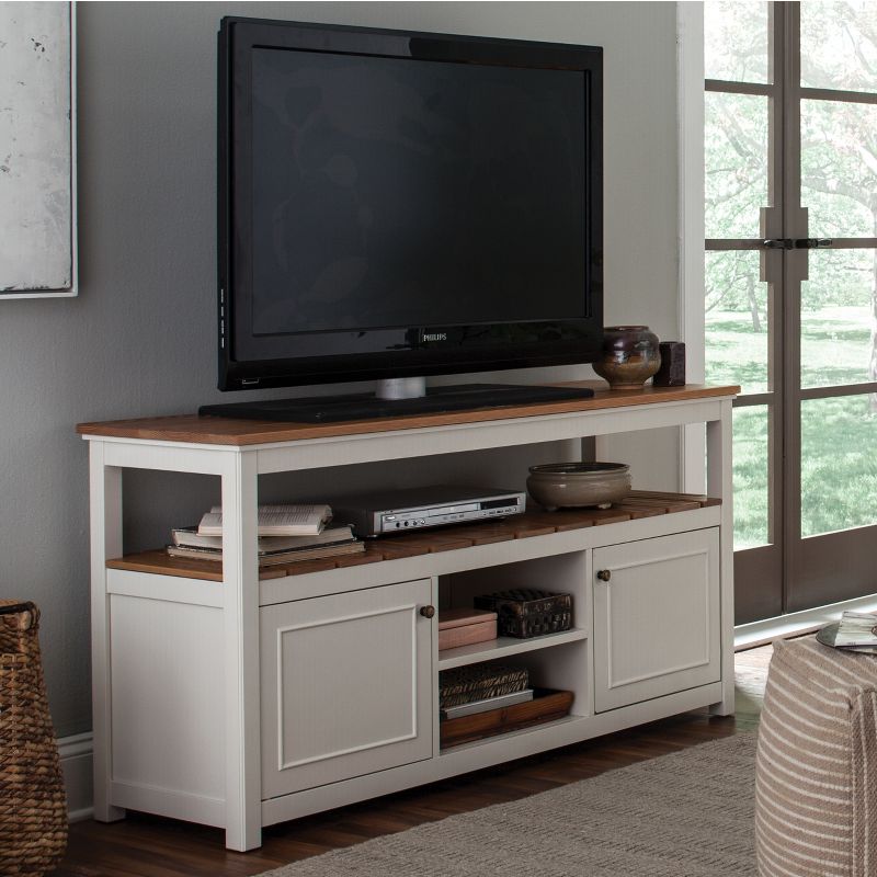 Savannah Cabinet Natural Top Wood TV Stand for TVs up to 64&#34; Ivory - Bolton Furniture, 3 of 6