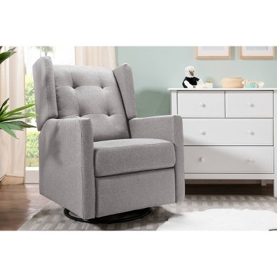 Misty Grey Swivel Recliner with Wood Base