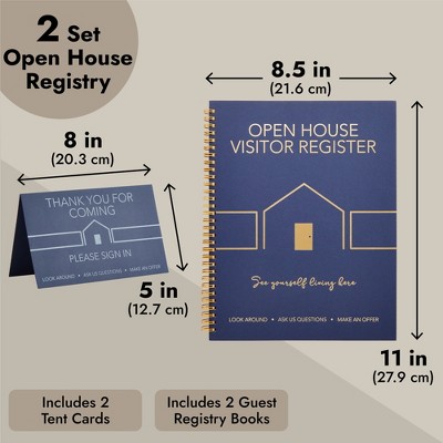 Juvale 2-Pack Sign In Book for Open House Visitors, Guest Registry with 2-Pack Realtor Tent Cards for Real Estate Agent Supplies, Navy Blue, 8.5x11