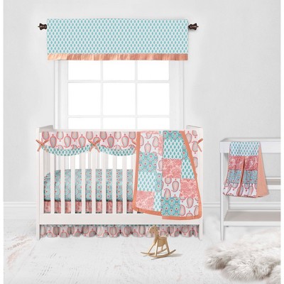 Bacati - Paisley Sophia Coral Aqua 6 pc Crib Bedding Set with Long Rail Guard Cover