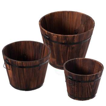 Gardenised Rustic Wooden Whiskey Barrel Planter with Durable Medal Handles and Drainage Holes - Perfect for Indoor and Outdoor Use