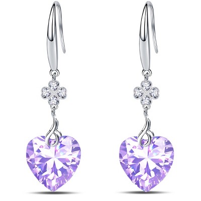 Paaaawaters 925 Sterling Silver 5A Pure Brillant Heart Cut Cubic Zirconia Love Heart Dangle Earrings for Women