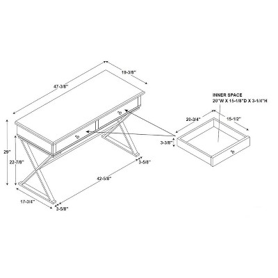 Trestle-Style White and Brass 2-Drawer Campaign Desk