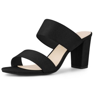 Allegra K Women's Faux Suede Opened Toe Block Heeled Slide Sandals - 1 of 4
