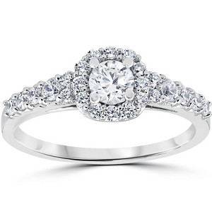 Pompeii3 3/4CT Cushion Halo Round Diamond Engagement Ring 14K White Gold - 1 of 4