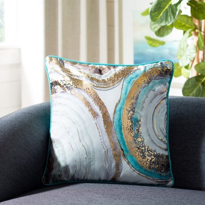 Nima 18" Blue and Gold Polyester Throw Pillow