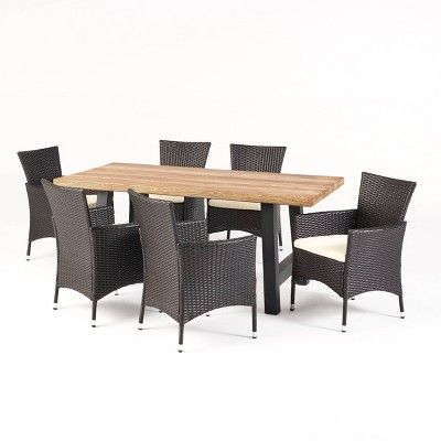 Sina 7pc Wicker & Lightweight Concrete Dining Set - Natural/Brown/Beige - Christopher Knight Home