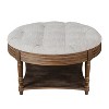 VYNXARIA Large Round Waterproof Ottoman Coffee Table: 2-Tier Button-Tufted Design with Wooden Shelf Storage£¬Light Gray - 4 of 4