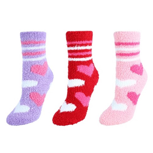 CTM Women's Assorted Heart Warm and Fuzzy Socks (Pack of 3), Multiple