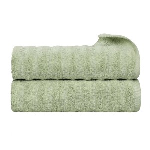 Waffle Textured Stripes Zero Twist Cotton Medium Weight Towel Set by Blue Nile Mills - 1 of 4