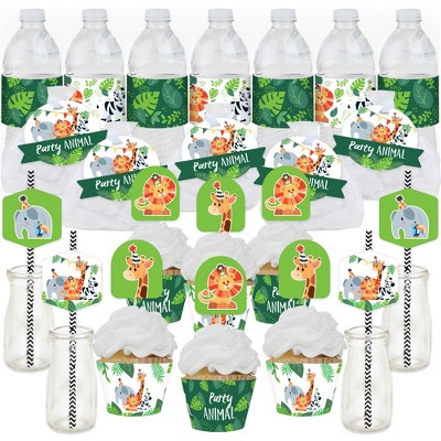 Big Dot of Happiness Jungle Party Animals - Safari Zoo Animal Birthday Party or Baby Shower Favors and Cupcake Kit Fabulous Favor Party Pack - 100 Pc