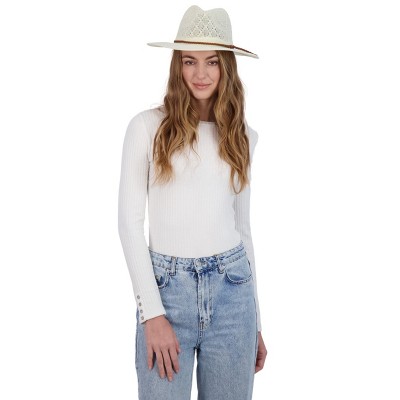 Tahari Women's Packable and Fashionable Diamond Patterned Fabric Panama Hat - Panama Hat for Women